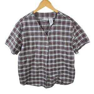 Basic Editions Women's Checkered Button-Down Shirt - Maroon and White
